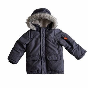 OshKosh B'gosh Charcoal Gray Kids Hooded Coat with Faux Fur Trim Boys 4T